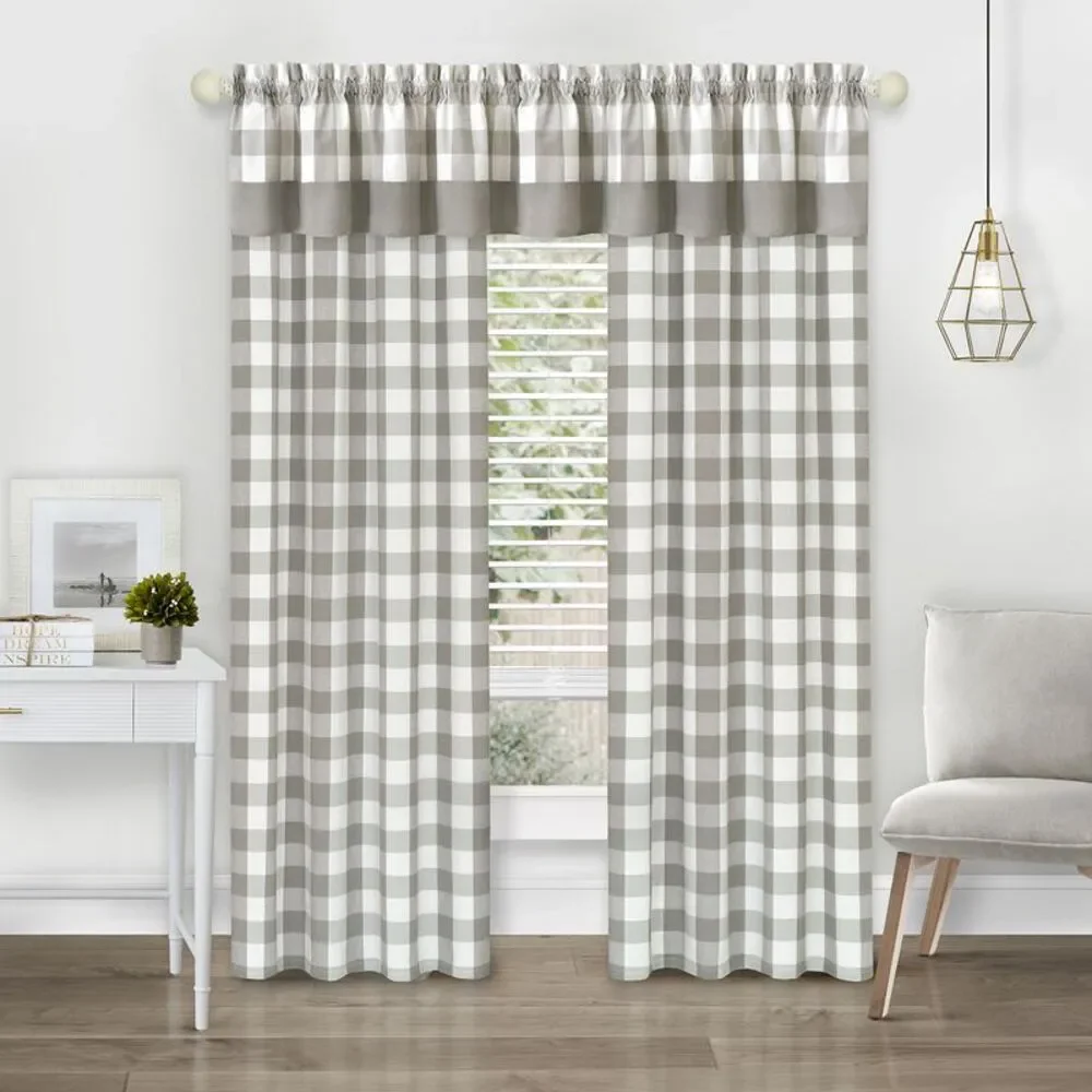 Achim Home Furnishing Hunter Grey Plaid Modern Window Curtain Panels : 58